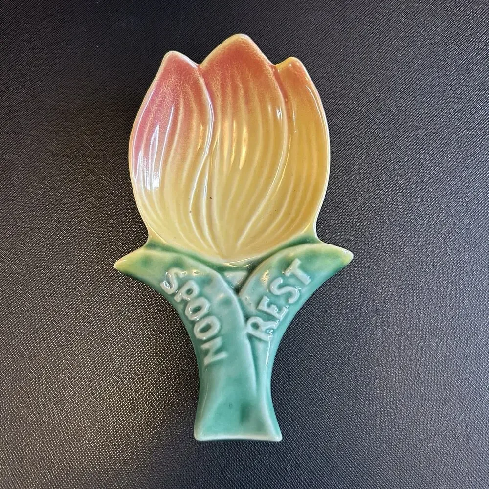 Vintage Ceramic Tulip Spoon Rest 6” Long